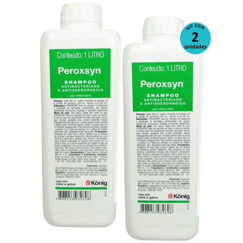 Kit 2 Shampoo Antibacteriano E Antisseborreico Peroxsyn König 1 Litro - König